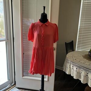 Umgee Women’s Dress Tunic Large Linen Blend  Bubble Hem Coral